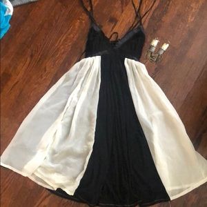 Spaghetti strap right and black short dress.